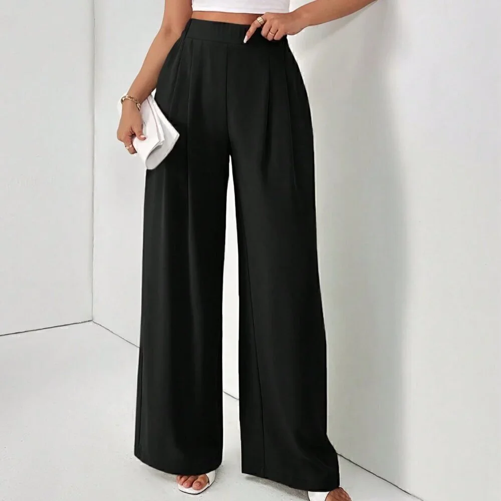Black Casual Women's Solid Color Daily Basic Pants